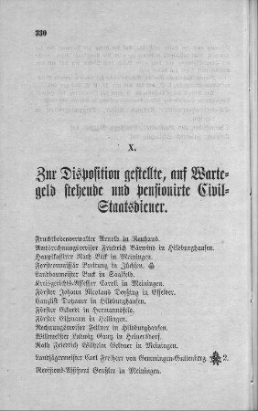 X. Zur Disposition gestellte, auf Wartegeld stehende und pensionirte Civil-Staatsdiener
