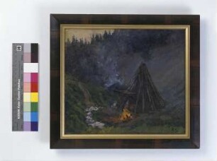 Köhlerhütte in der Dämmerung