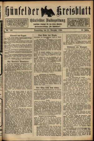 Ausgabe vom Donnerstag, den 20. November 1924.