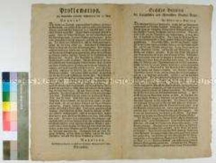 Bekanntmachung vom 9. Mai 1809 über die Kriegsereignisse u. a. bei Innsbruck, Amstetten und Wien während des 5. Koalitionskrieges sowie Proklamation von Napoleon I. Kaiser von Frankreich an die ungarische Bevölkerung vom 15. Mai 1809