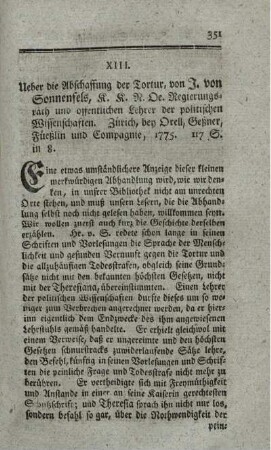 Ueber die Abschaffung der Tortur.