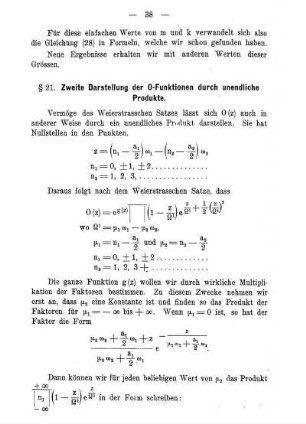 § 21. Zweite Darstellung der 0-Funktionen durch unendliche Produkte.