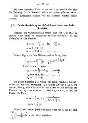 § 21. Zweite Darstellung der 0-Funktionen durch unendliche Produkte.