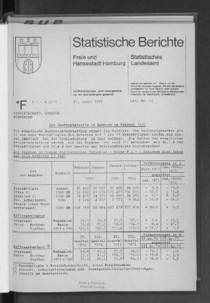 Das Bauhauptgewerbe in Hamburg im Februar 1975 : Lfd. Nr. 12