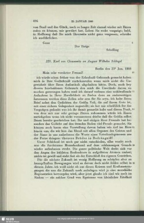 Carl von Clausewitz an August Wilhelm von Schlegel, Berlin, 23.01.1808
