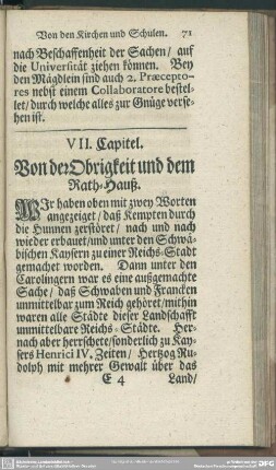 VII. Capitel. Von der Obrigkeit und dem Rath-Hauß