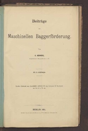 Beiträge zur Maschinellen Baggerförderung