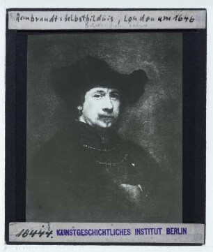 Rembrandt, Selbstbildnis mit Barett, zwei Ketten und Ohrring im Alter von 35 Jahren (London RCIN 404120)