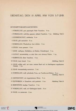 Schnupfflaschen – Keramik – Plastik – Lack-Arbeiten (Nr. 1-355)
