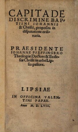 Capita De Discrimine Baptismi Johannis & Christi