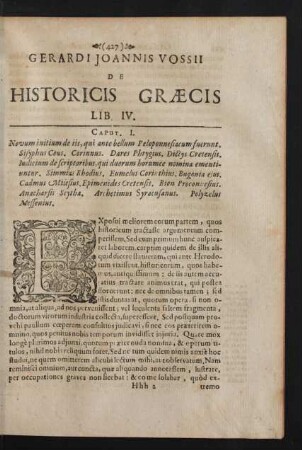 Gerardi Joannis Vossii De Historicis Graecis Lib. IV.