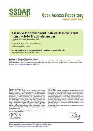 It is up to the government: political lessons learnt from the 2016 Brexit referendum