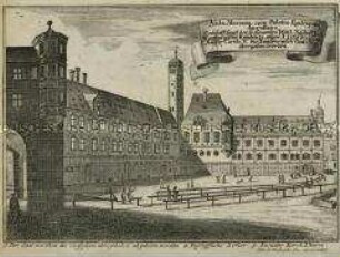 Darstellung des bischöflichen Fronhofs - Albumblatt zum 200. Jahrestag der Augsburger Konfession (oben links)