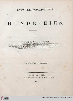 Entwicklungsgeschichte des Hunde-Eies : Mit Fünfzehn Steintafeln