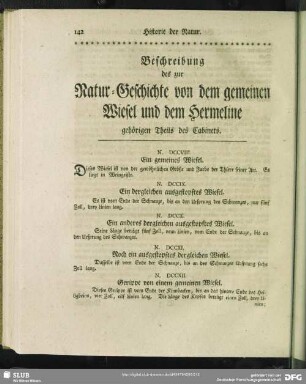 Beschreibung des zur Natur-Geschichte von dem gemeinen Wiesel und dem Hermeline gehörigen Theils des Cabinets