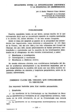 113-134, Relaciones entre la investigacion cientifica y la enseñanza en Criminologie
