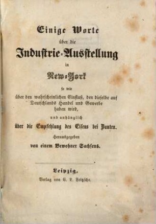 Einige Worte über die Industrie-Ausstellung in New-York : 1853