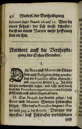 Antwort auff die Vertheydigung des Ersten Grundes.