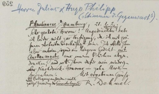 Brief an Hans Eberhard von Bodenhausen