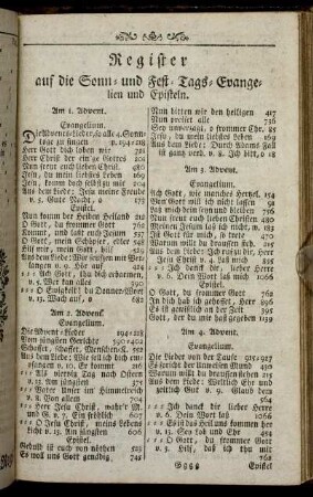 Register auf die Sonn- und Fest-Tags-Evangelien und Episteln.