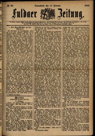 Ausgabe vom Samstag, den 18. Februar 1888.