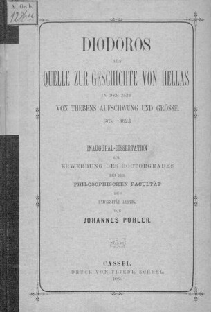 Diodoros als Quelle zur Geschichte von Hellas in der Zeit von Thebens Aufschwung und Größe : (379-362.)
