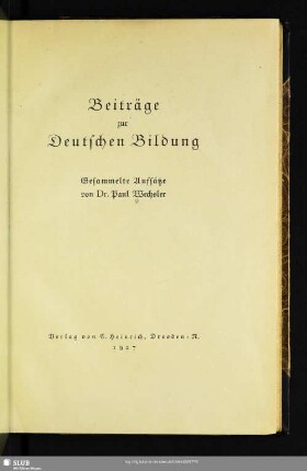 Beiträge zur deutschen Bildung : gesammelte Aufsätze