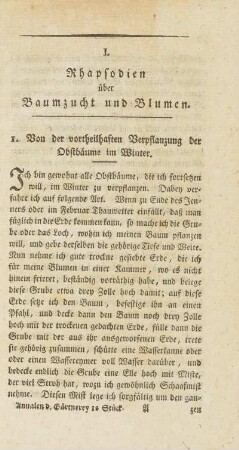 I. Rhapsodien über Baumzucht und Blumen
