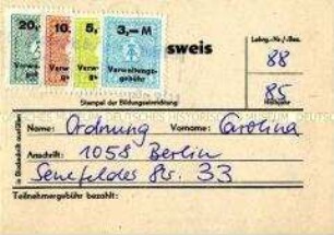 Ausweis der Volkshochschule Berlin-Prenzlauer Berg