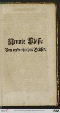 Neunte Classe von verdrießlichen Briefen