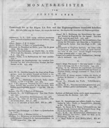 Monatsregister vom Juni 1826
