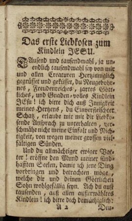 Das erste Liebkosen zum Kindlein Jesu. - Das fünffte Liebkosen zum Kindlein Jesu.