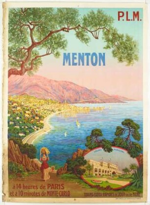 Plakat: Menton P.L.M. - Trains extra rapides de jour ou de nuit