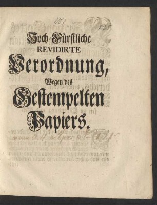 Hoch-Fürstliche Revidirte Verordnung, Wegen des Gestempelten Papiers : [Geben ... Gottorff den 24ten April 1710.]