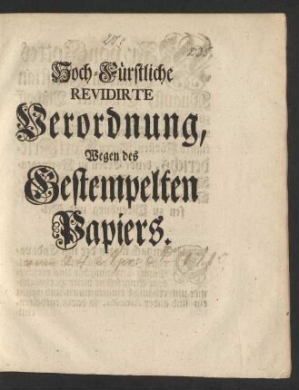 Hoch-Fürstliche Revidirte Verordnung, Wegen des Gestempelten Papiers : [Geben ... Gottorff den 24ten April 1710.]