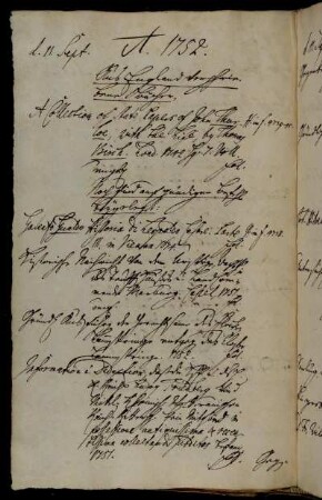 Aus England verschriebene Bücher. - Noch sind auf gnädigen Befehl beygelegt. - Aus Tho. Osborne Englischem Catalogo de A. 1752 [u.a.].