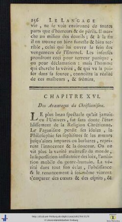XVI. Des Avantages du Christianisme.