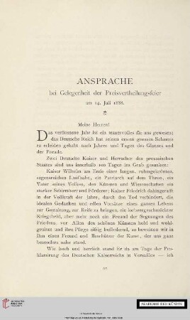 Ansprache bei Gelegenheit der Preisvertheilungsfeier am 14. Juli 1888