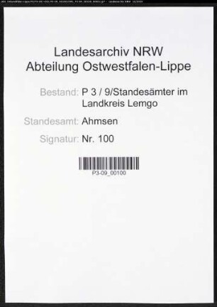 Sterberegister Standesamt Ahmsen