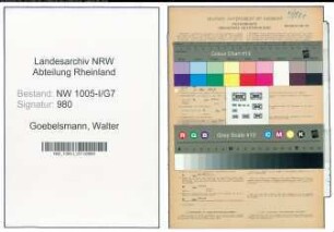 Entnazifizierung Walter Goebelsmann , geb. 30.07.1911 (Reichsbahnrat)