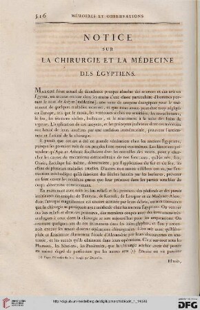Notice sur la chirugie et la médecine des Égyptiens