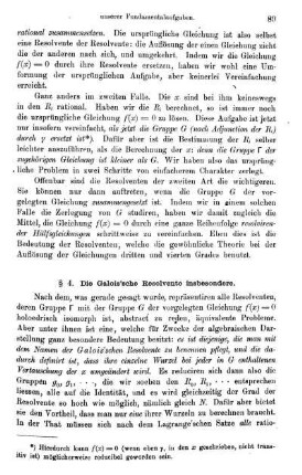§ 4. Die Galois'sche Resolvente insbesondere.