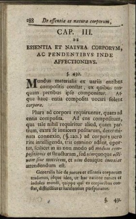 Cap. III. De Essentia Et Natura Corporum, Ac Pendentibus Inde Affectionibus.