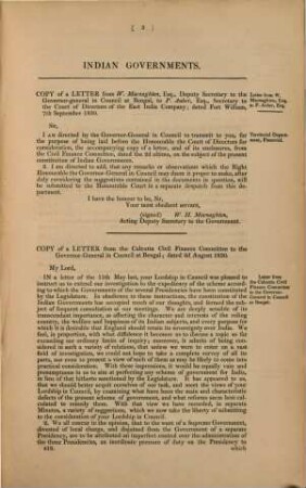 Indian Governments : Copies or extracts of the letter from the deputy Secretary ...