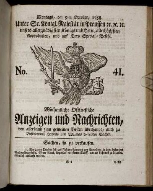 No. 41. Montags, den 9ten October, 1758.