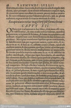 Recapitulatio totius magisterij sub forma brevi CAPUT XII.