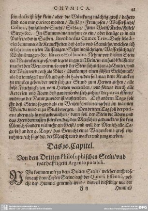 Das 16. Capitel. Von dem Dritten Philosophischen Stein/und warhafftigem Argento potabili.