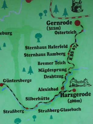 Sachsen-Anhalt, Streckennetz der Selketalbahn im Harz zwischen Gernrode und Güntersberge