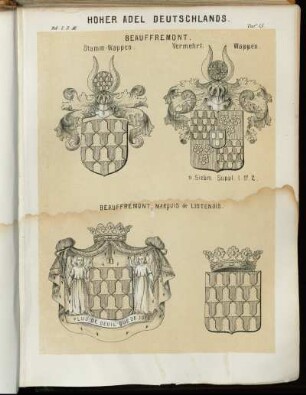 Taf. 15. Beauffremont. Stamm-Wappen. - Vermehrt: Wappen. n. Siebm. Suppl. I.17.2. - Beauffremont, Marquis de Listendois