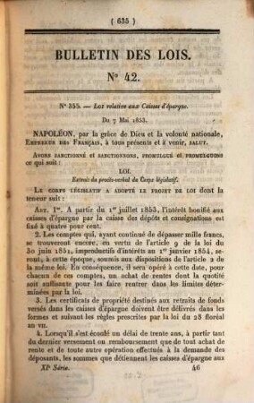 Bulletin des lois de la République Française. Partie principale. 1,2. 1853 = Sem. 1